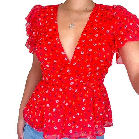 Madewell Top Peplum Wrap V-Neck Blouse Size 0 - Picture 2 of 5